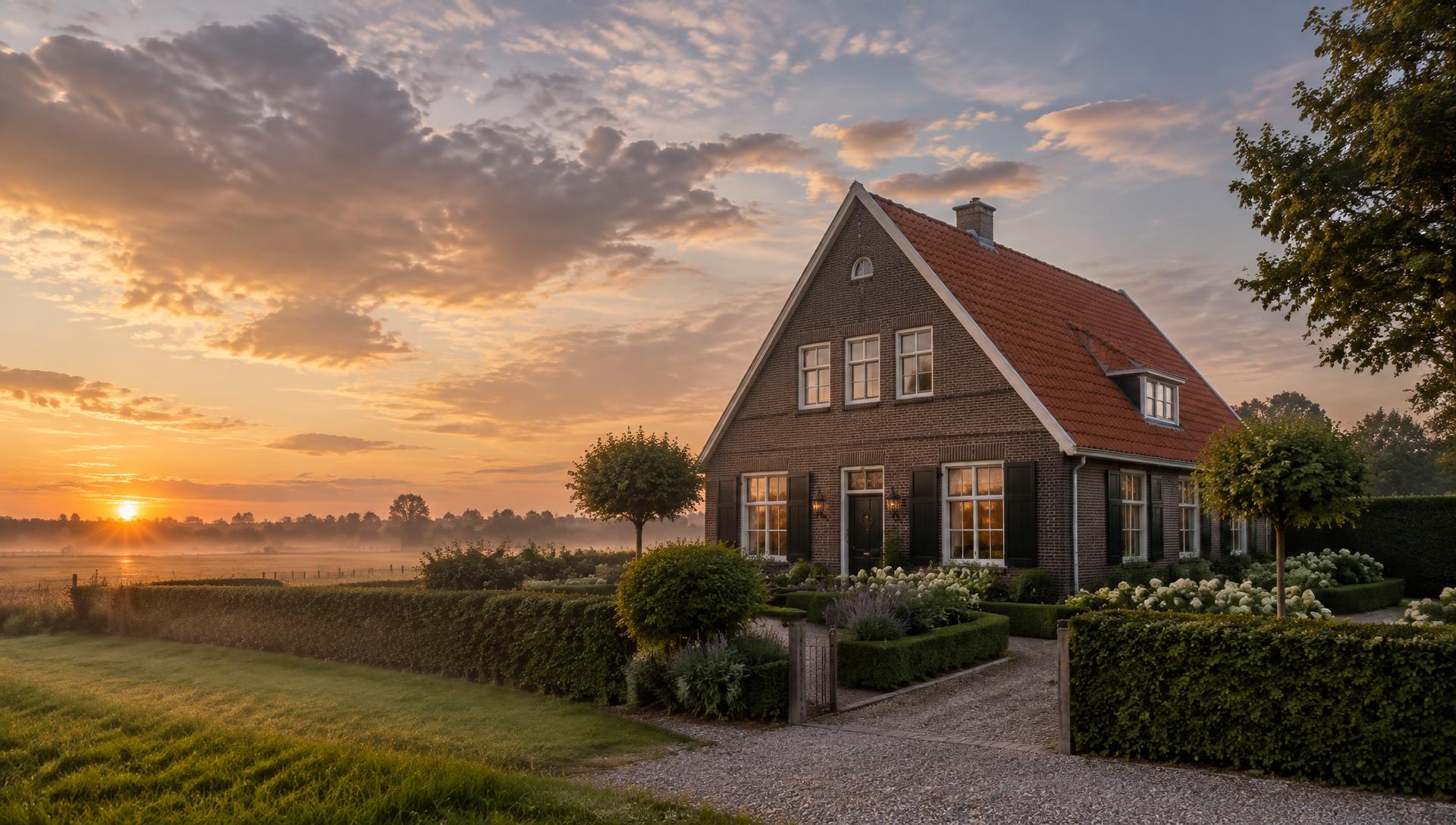 Wohnhaus in der Region im Abendlicht