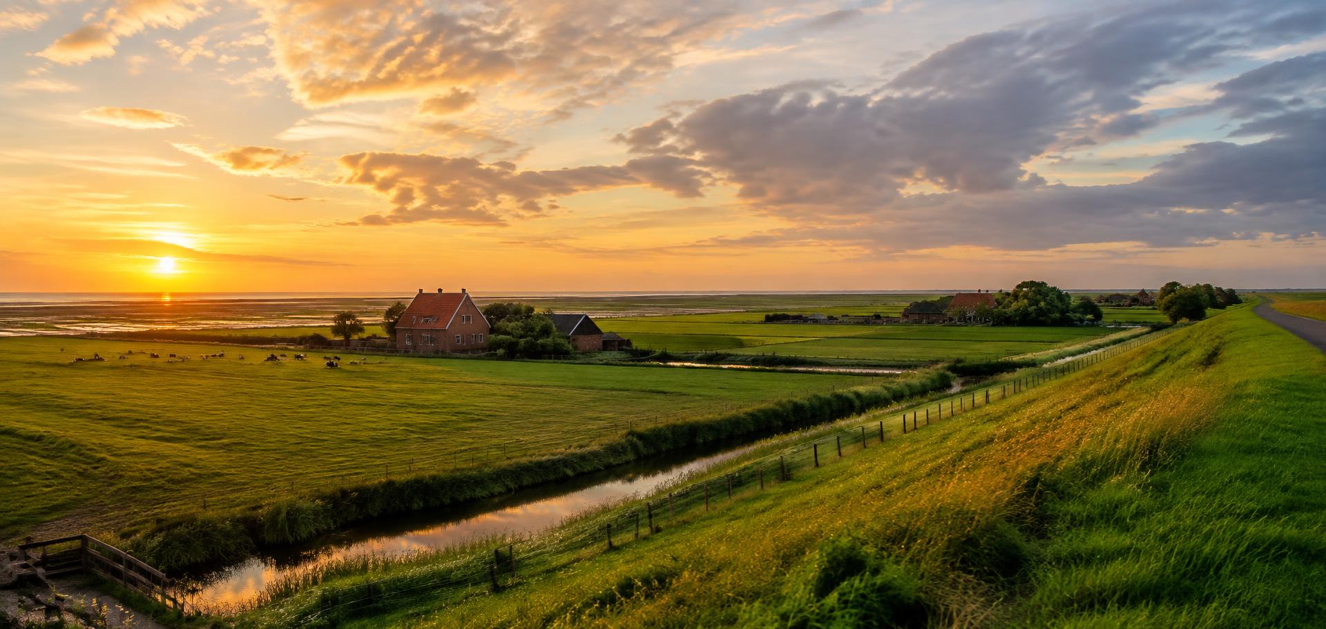 Friesische Landschaft im Abendlicht